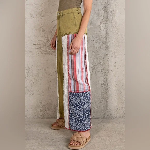 #168 POL CLOSEOUT FIRM 🌸New! Pol Gorgeous Wide Leg patch-Work Pants - Picture 3 of 4